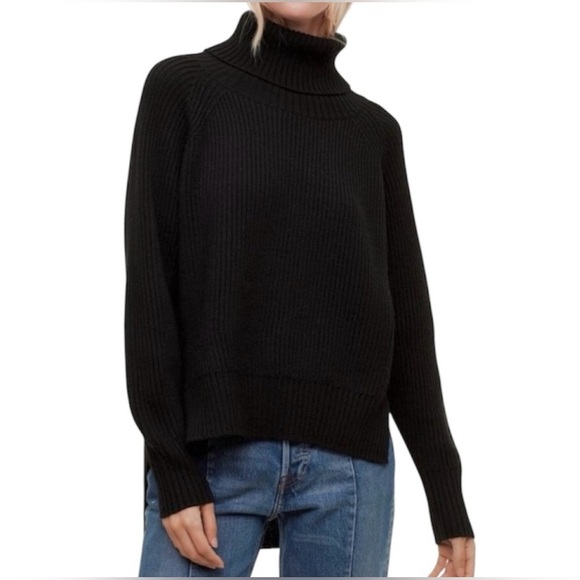 ARITZIA WILFRED FREE Lin Sweater Black 100% Merino Wool Hi Lo Turtleneck XS NICE - Picture 15 of 16